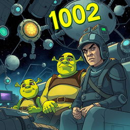 A compelling sci-fi scene set in the year 3102, showcasing a universe where technology dominates every facet of existence