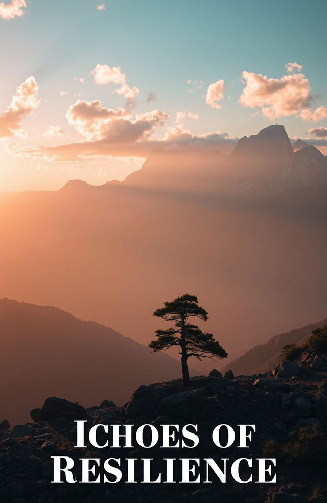 A serene yet powerful landscape depicting resilience, featuring a vast mountain range with a sunrise illuminating the peaks, symbolizing hope and strength