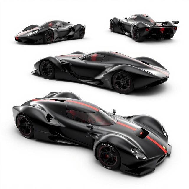 A modern racing car design inspired by vintage Jaguar Le Mans cars, Ferrari race and sports cars, and Maserati supercars