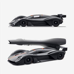 A modern racing car design inspired by vintage Jaguar Le Mans cars, Ferrari race and sports cars, and Maserati supercars