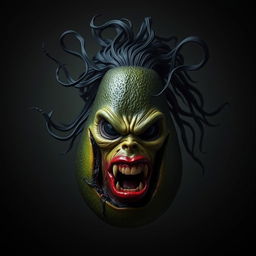 An evil, realistic feminine avocado with a sinister appearance