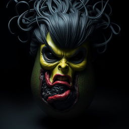 An evil, realistic feminine avocado with a sinister appearance