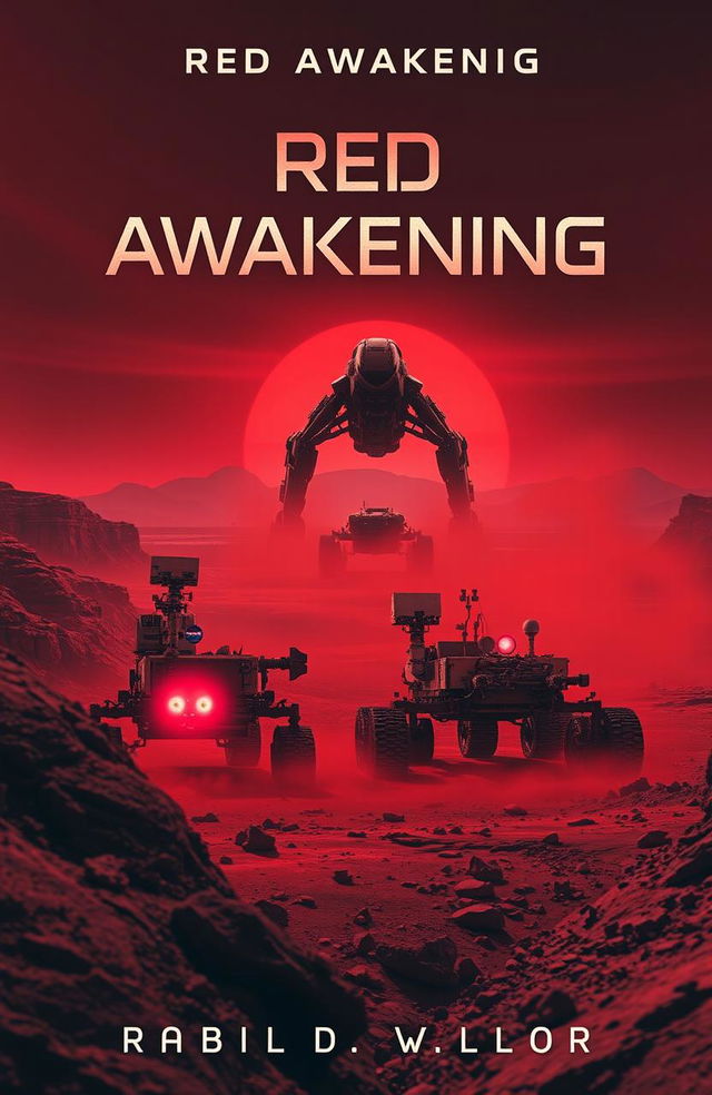 A haunting yet inspirational science fiction book cover titled 'Red Awakening'