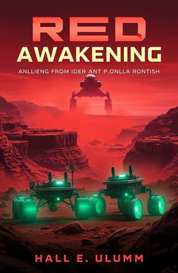 A haunting yet inspirational science fiction book cover titled 'Red Awakening'