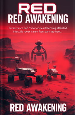 A haunting yet inspirational science fiction book cover titled 'Red Awakening'
