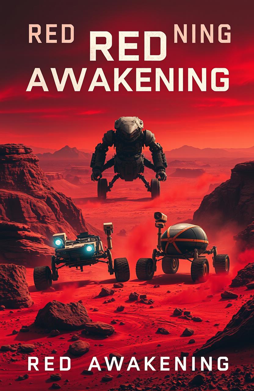 A haunting yet inspirational science fiction book cover titled 'Red Awakening'