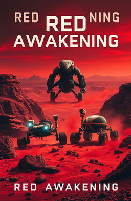 A haunting yet inspirational science fiction book cover titled 'Red Awakening'