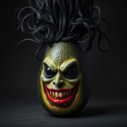 An evil, realistic feminine avocado with a menacing appearance
