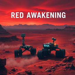 A haunting yet inspirational science fiction book cover titled 'Red Awakening'