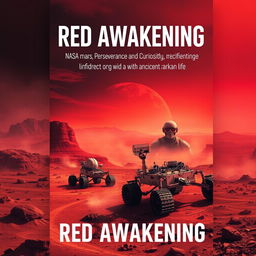 A haunting yet inspirational science fiction book cover titled 'Red Awakening'