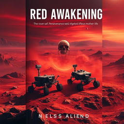 A haunting yet inspirational science fiction book cover titled 'Red Awakening'