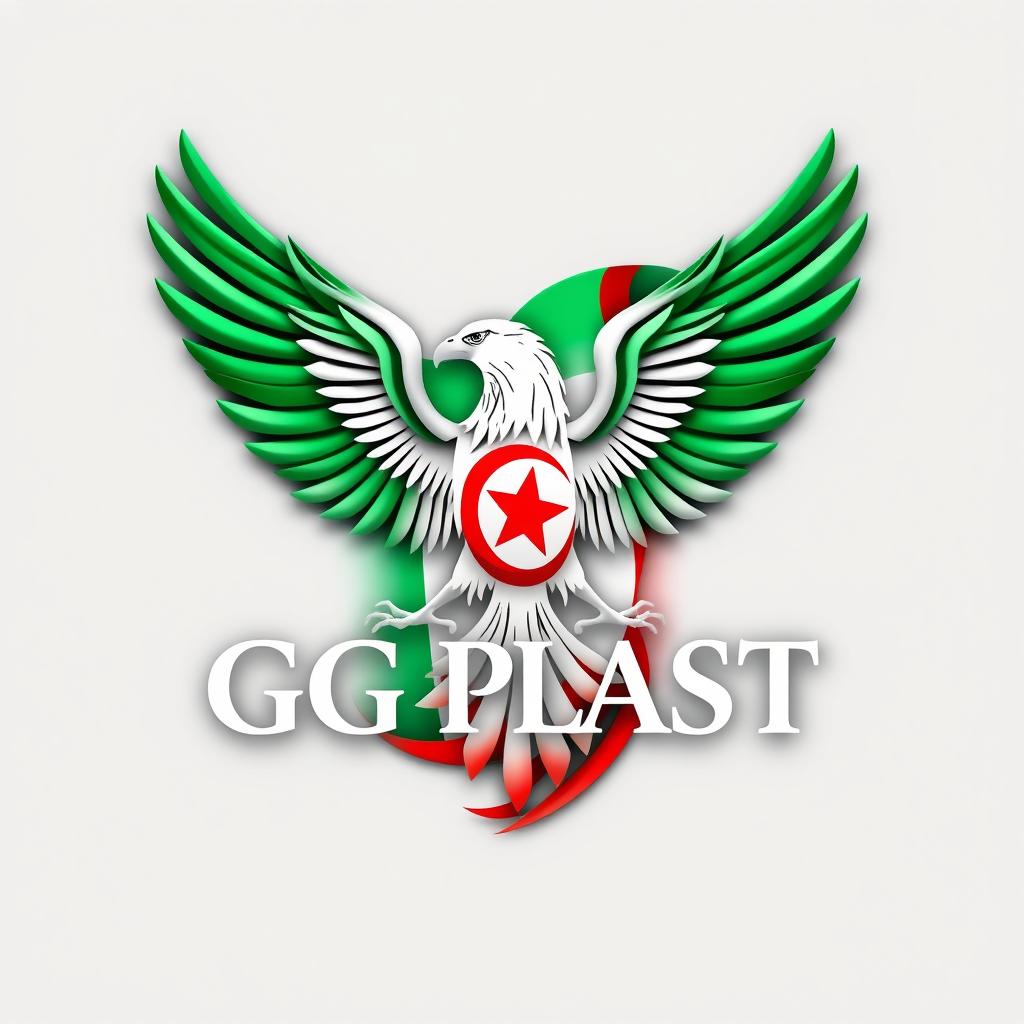 An artistic representation of a company logo for 'GG PLAST', elegantly decorated with the colors and design of the Algerian flag