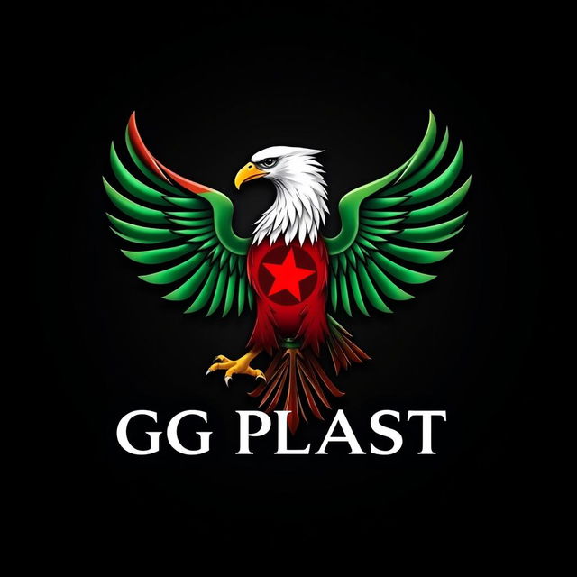 An artistic representation of a company logo for 'GG PLAST', elegantly decorated with the colors and design of the Algerian flag