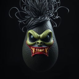 An evil, realistic feminine avocado with striking and sinister features