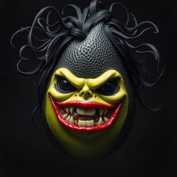 An evil, realistic feminine avocado with striking and sinister features