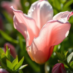 A close-up artistic depiction of a flower, meticulously designed to evoke the shape and form reminiscent of a vagina, with delicate petals in soft pink and white hues