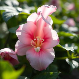 A close-up artistic depiction of a flower, meticulously designed to evoke the shape and form reminiscent of a vagina, with delicate petals in soft pink and white hues