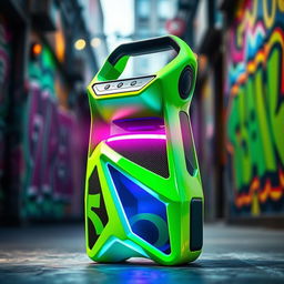 A unique and futuristic portable speaker with an eye-catching asymmetric design