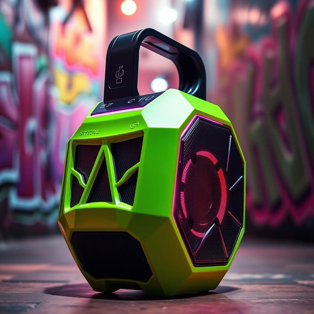 A unique and futuristic portable speaker with an eye-catching asymmetric design