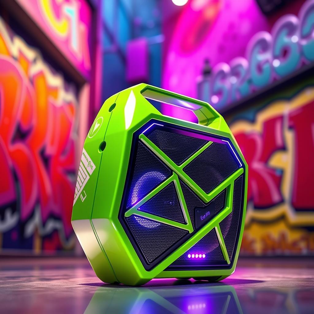 A unique and futuristic portable speaker with an eye-catching asymmetric design