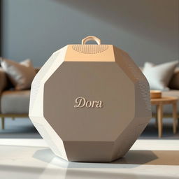 A modern and innovative portable speaker named 'Dora', featuring an eye-catching hexagonal shape with smooth curves and a textured finish