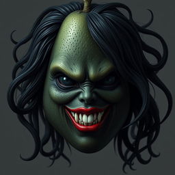 An evil, realistic feminine avocado depicting sinister features