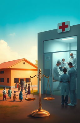 A poignant scene depicting the interconnected lives within an orphanage and a nearby hospital, symbolizing themes of justice and compassion