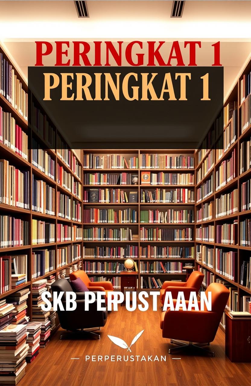 A book cover design for the title 'PERINGKAT 1 SKB PERPUSTAKAAN'