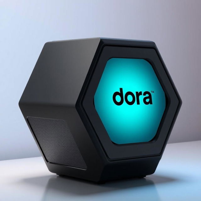 A modern and technologically advanced hexagonal speaker named 'Dora'