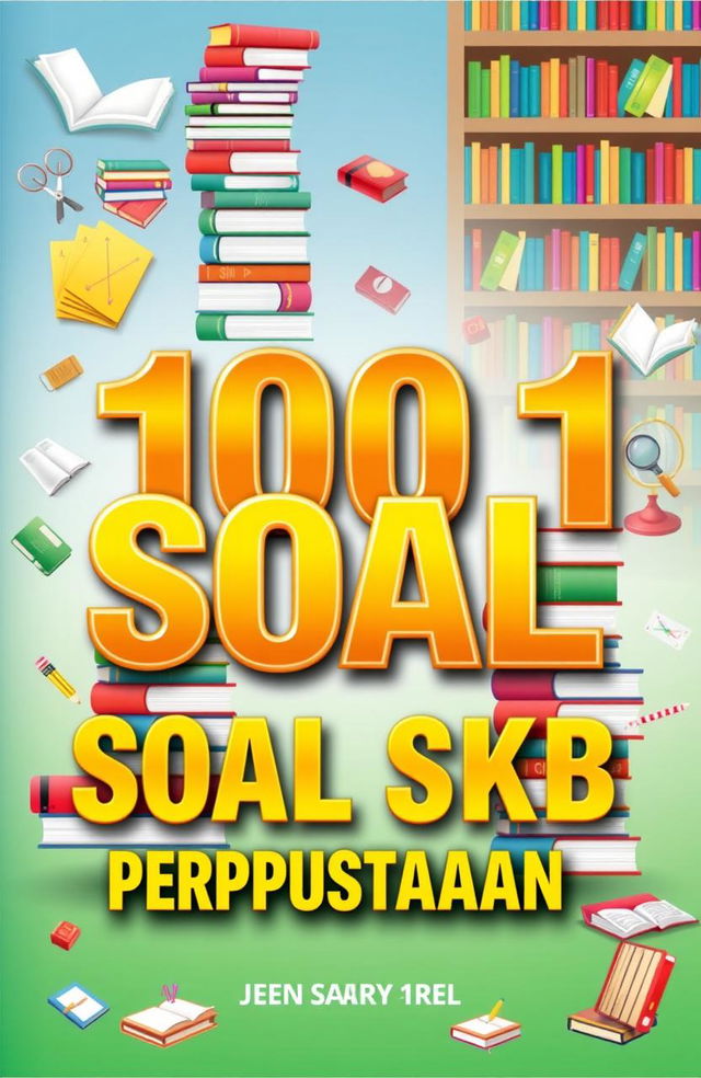 A vibrant and engaging book cover design for a title '1001 SOAL SKB PERPUSTAKAAN'