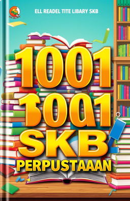 A vibrant and engaging book cover design for a title '1001 SOAL SKB PERPUSTAKAAN'