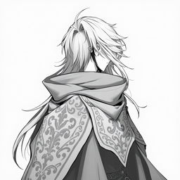 A greyscale anime-style illustration of a male human wizard, depicted from the shoulders up