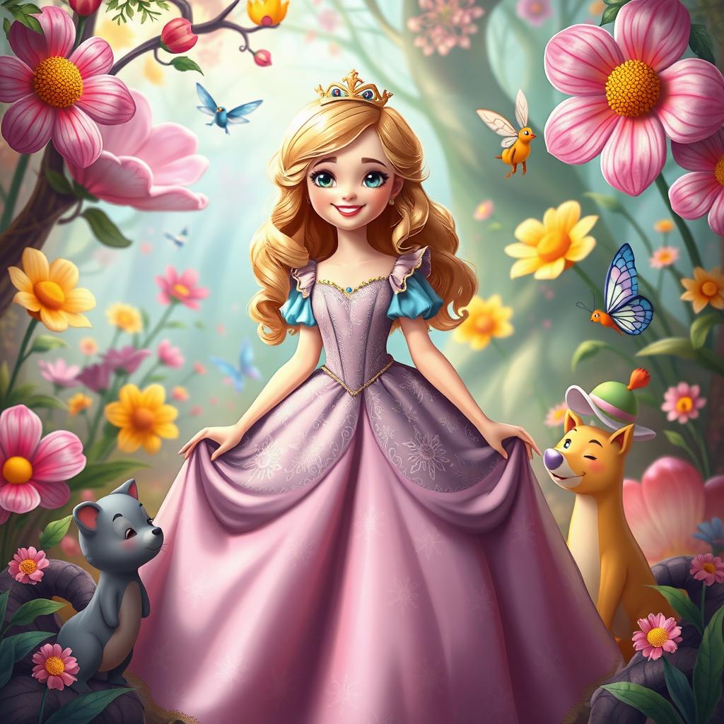 A whimsical representation of Princess Alice, a fairytale character, surrounded by enchanting elements inspired by a magical world