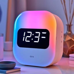 A modern and futuristic digital clock branded 'Dora'