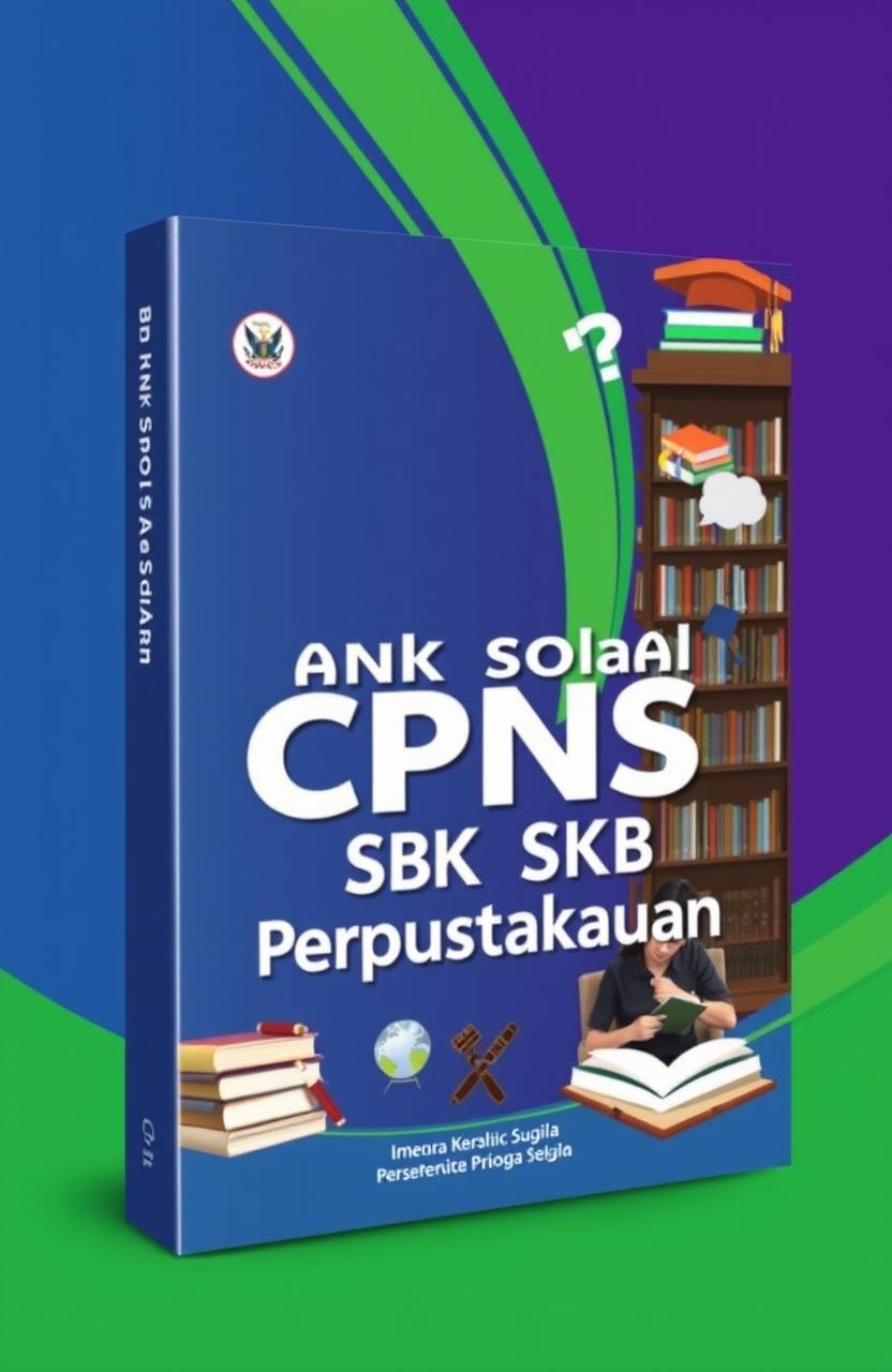 A book cover design for 'Bank Soal CPNS SKB Perpustakaan' featuring a modern and professional aesthetic