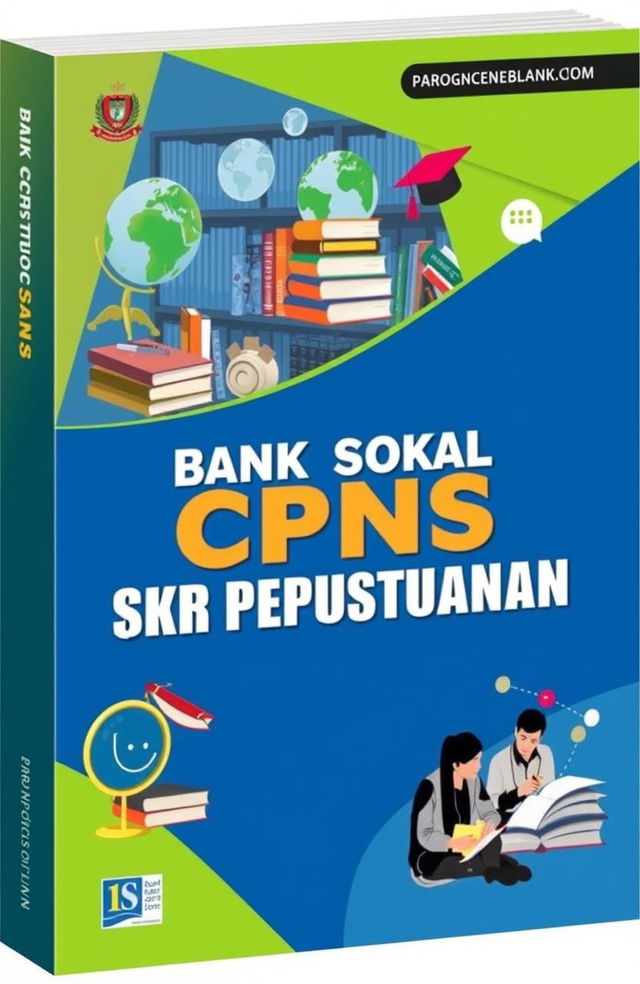 A book cover design for 'Bank Soal CPNS SKB Perpustakaan' featuring a modern and professional aesthetic