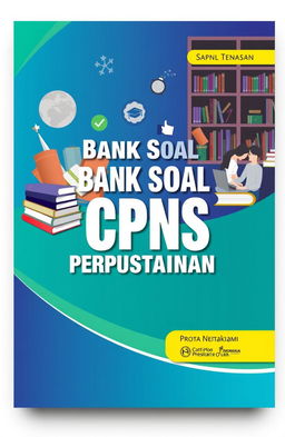 A book cover design for 'Bank Soal CPNS SKB Perpustakaan' featuring a modern and professional aesthetic