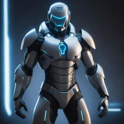 An advanced, futuristically styled hero equipped with cutting edge tech gadgets and armor. They exude an air of intelligence, their gear glowing with sleek, high-tech light effects.