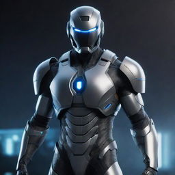 An advanced, futuristically styled hero equipped with cutting edge tech gadgets and armor. They exude an air of intelligence, their gear glowing with sleek, high-tech light effects.