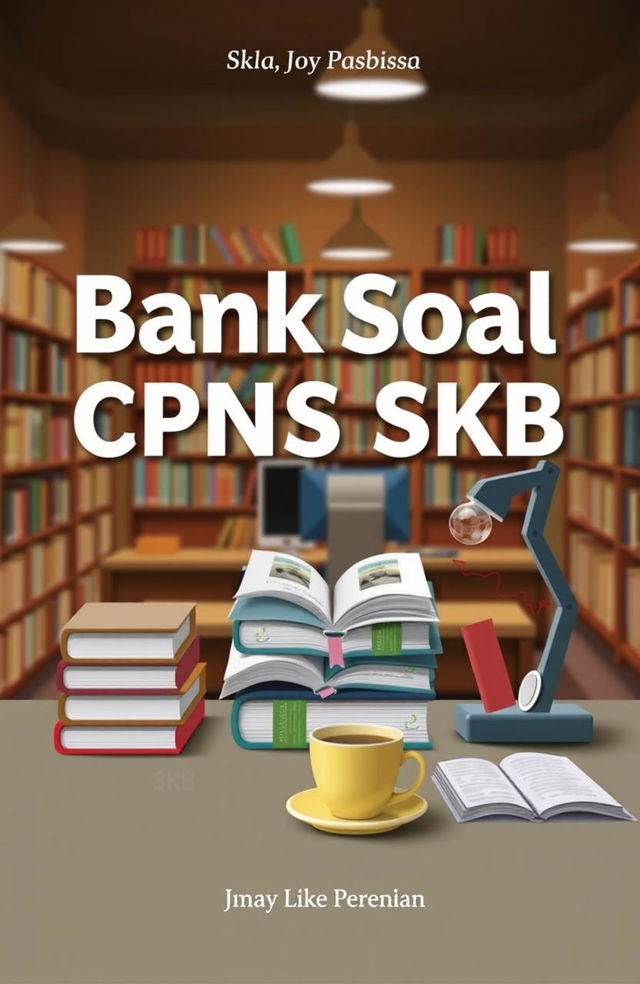 A book cover design featuring the title 'Bank Soal CPNS SKB Perpustakaan' prominently displayed in an engaging and modern font