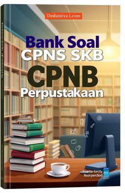 A book cover design featuring the title 'Bank Soal CPNS SKB Perpustakaan' prominently displayed in an engaging and modern font