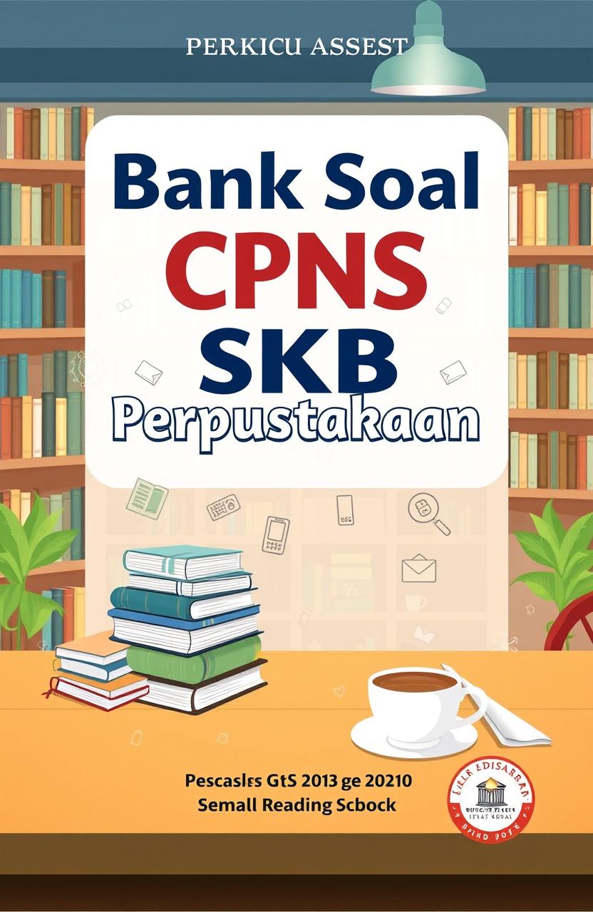 A book cover design featuring the title 'Bank Soal CPNS SKB Perpustakaan' prominently displayed in an engaging and modern font