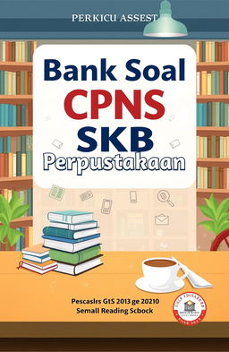 A book cover design featuring the title 'Bank Soal CPNS SKB Perpustakaan' prominently displayed in an engaging and modern font