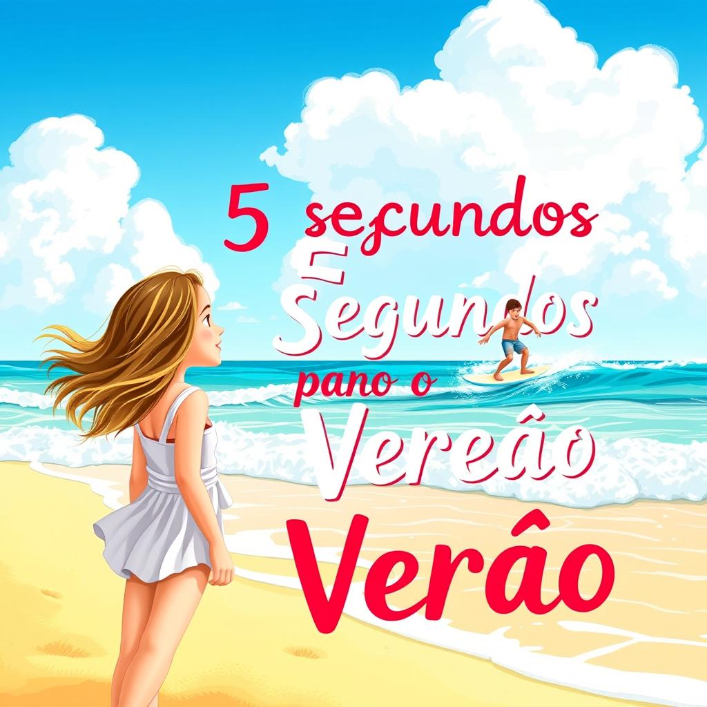 A visually appealing book cover for '5 Segundos para o Verão', featuring a sunny beach scene in the background