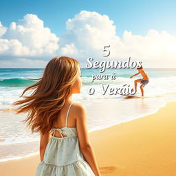 A visually appealing book cover for '5 Segundos para o Verão', featuring a sunny beach scene in the background