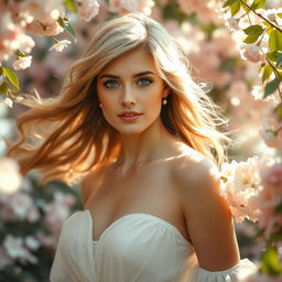 A serene and ethereal portrait of a woman with flowing hair, inspired by Princess Diana