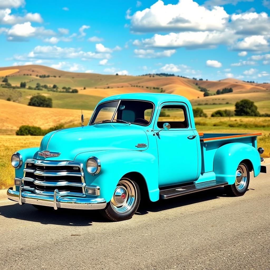 A beautifully reimagined 1950 Chevrolet Deluxe transformed into a pickup truck