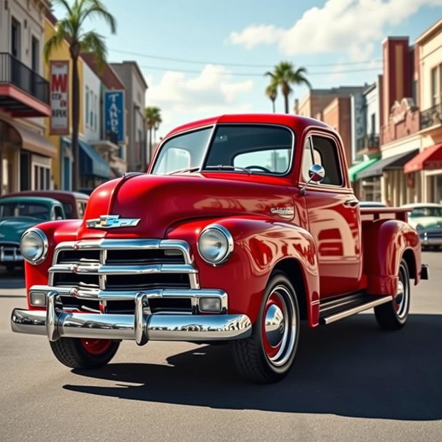 A stunning and imaginative rendition of a 1950 Chevrolet Deluxe transformed into a sleek pickup truck