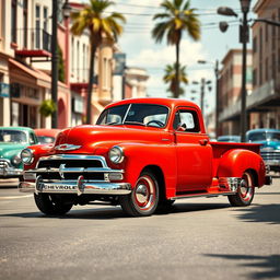 A stunning and imaginative rendition of a 1950 Chevrolet Deluxe transformed into a sleek pickup truck