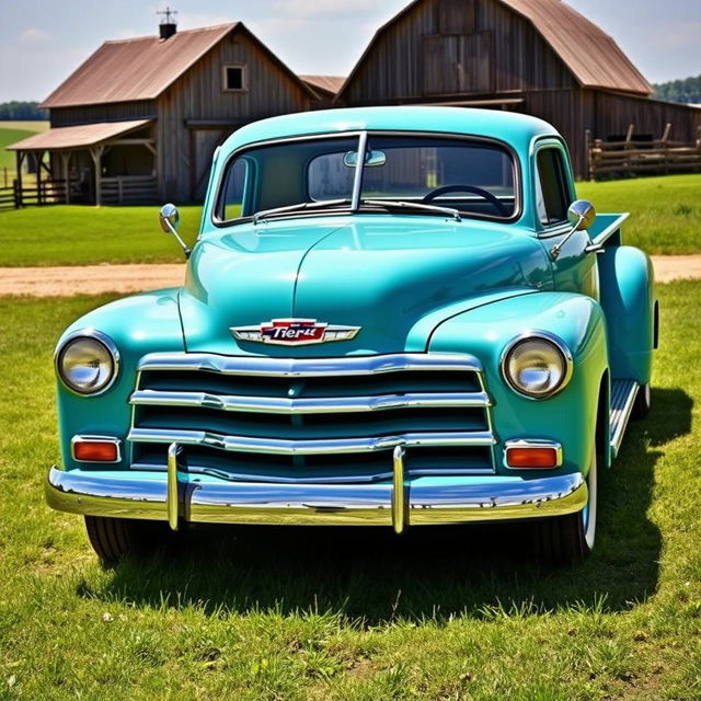 A 1950 Chevrolet Deluxe transformed into a pickup truck, showcasing its classic vintage design and iconic curves